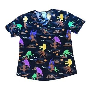 Scooby-Doo! Halloween scrub top small pockets black medical creepy bats fall